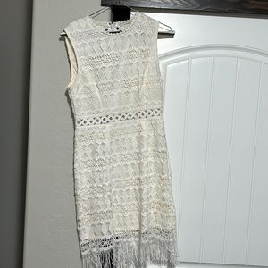 Lace/crochet detail ivory knee length dress